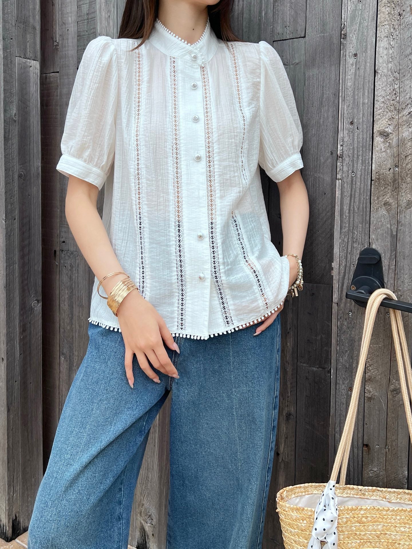 C*nel 25ss embroidered lace shirt