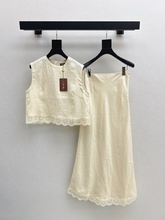 Lor*P 25ss lace trim vest and long skirt suit
