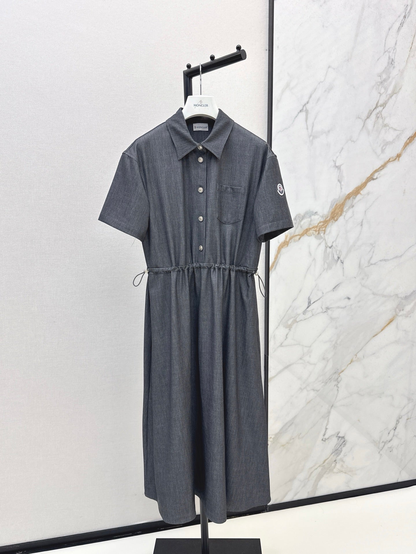Monc* 25ss mid-length drawstring shirt dress