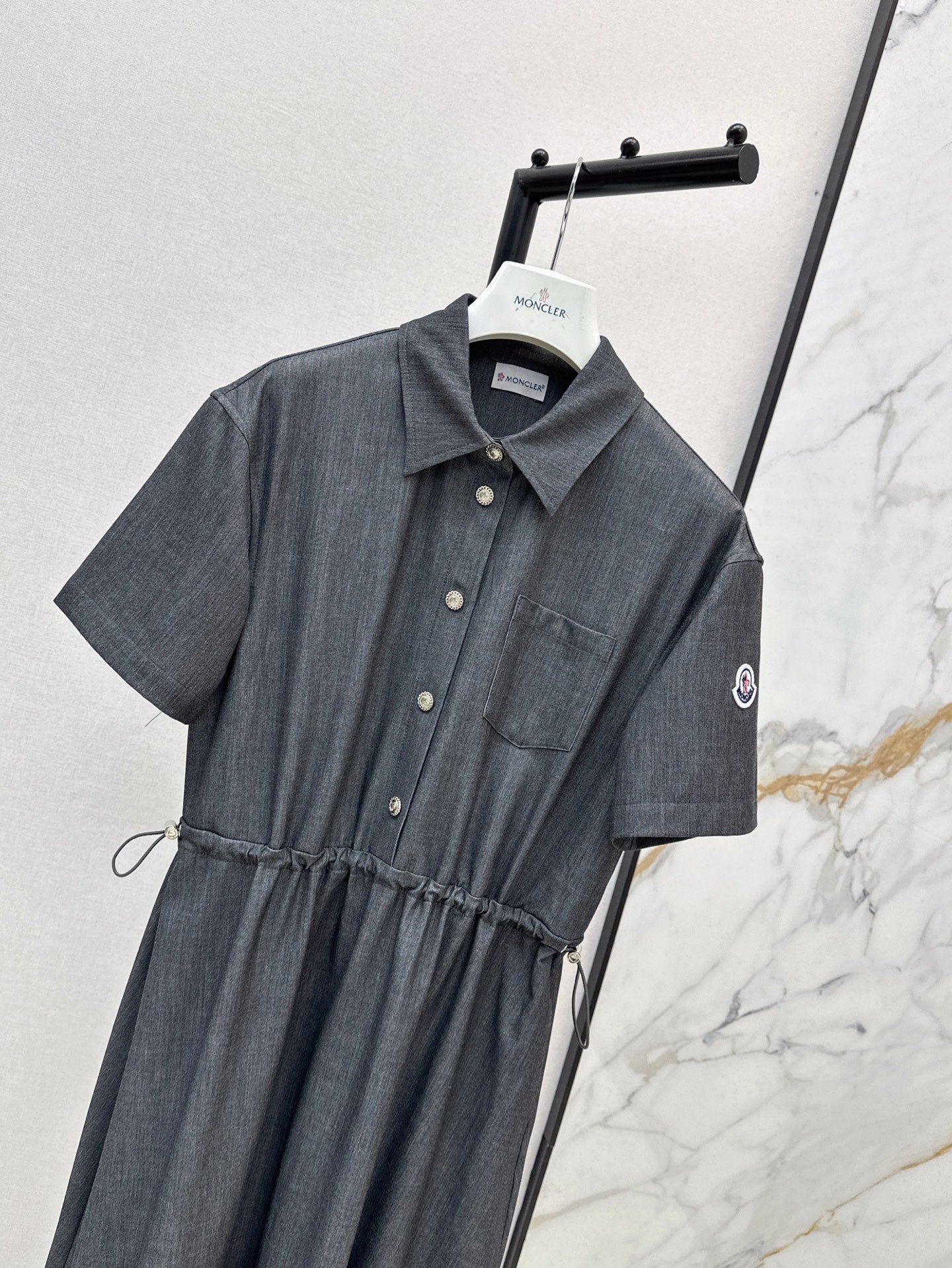 Monc* 25ss mid-length drawstring shirt dress