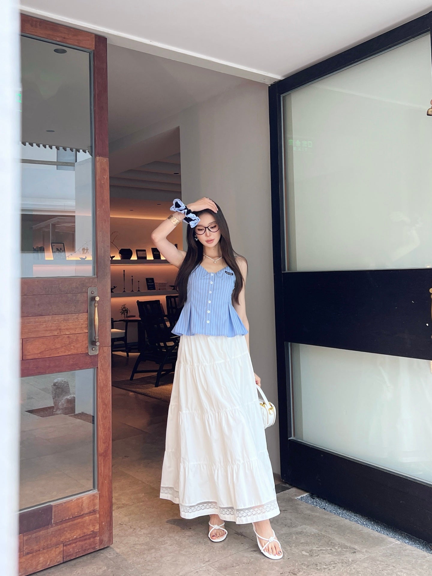 M*u 25ss ruffled striped camisole