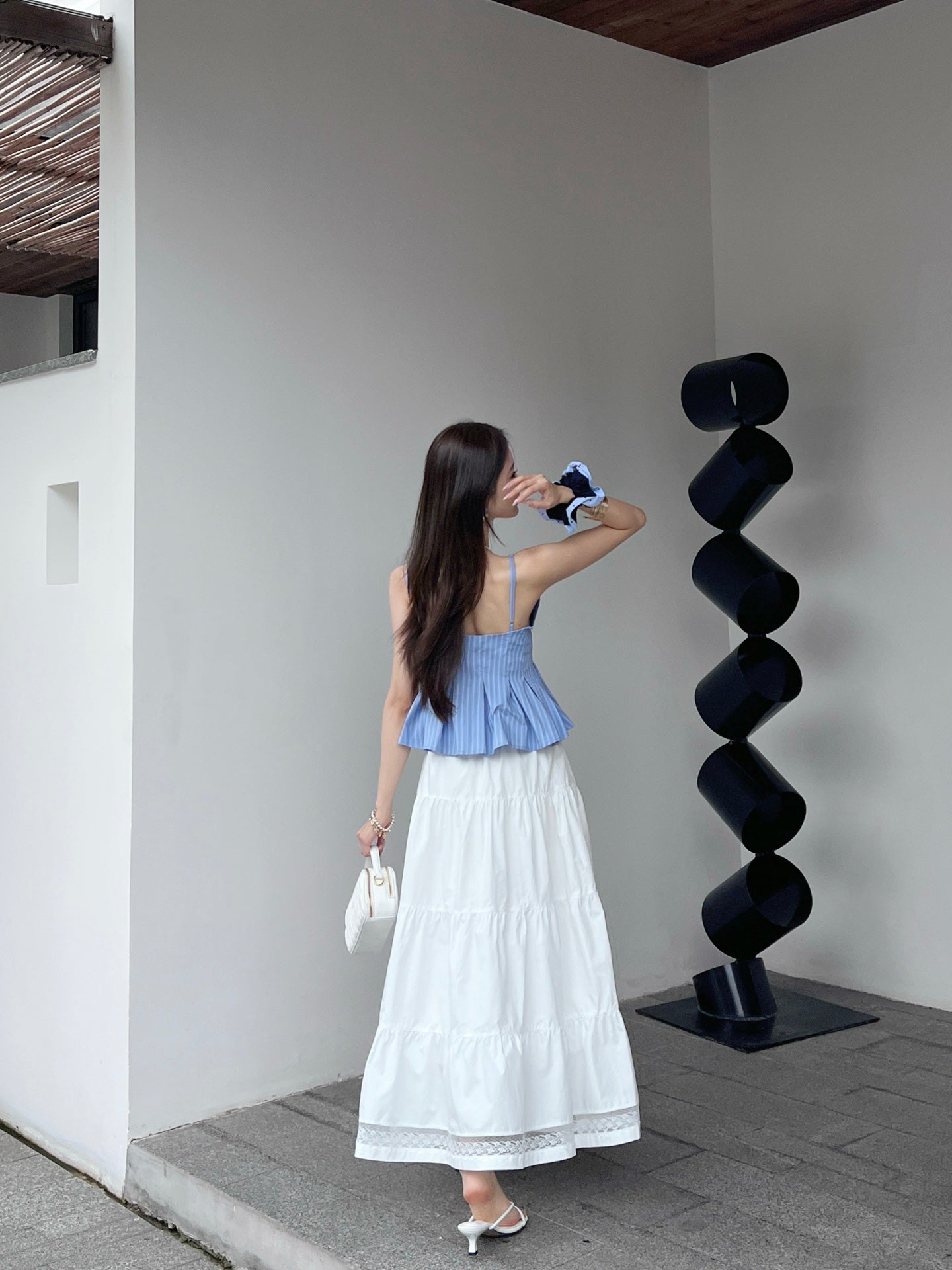 M*u 25ss ruffled striped camisole