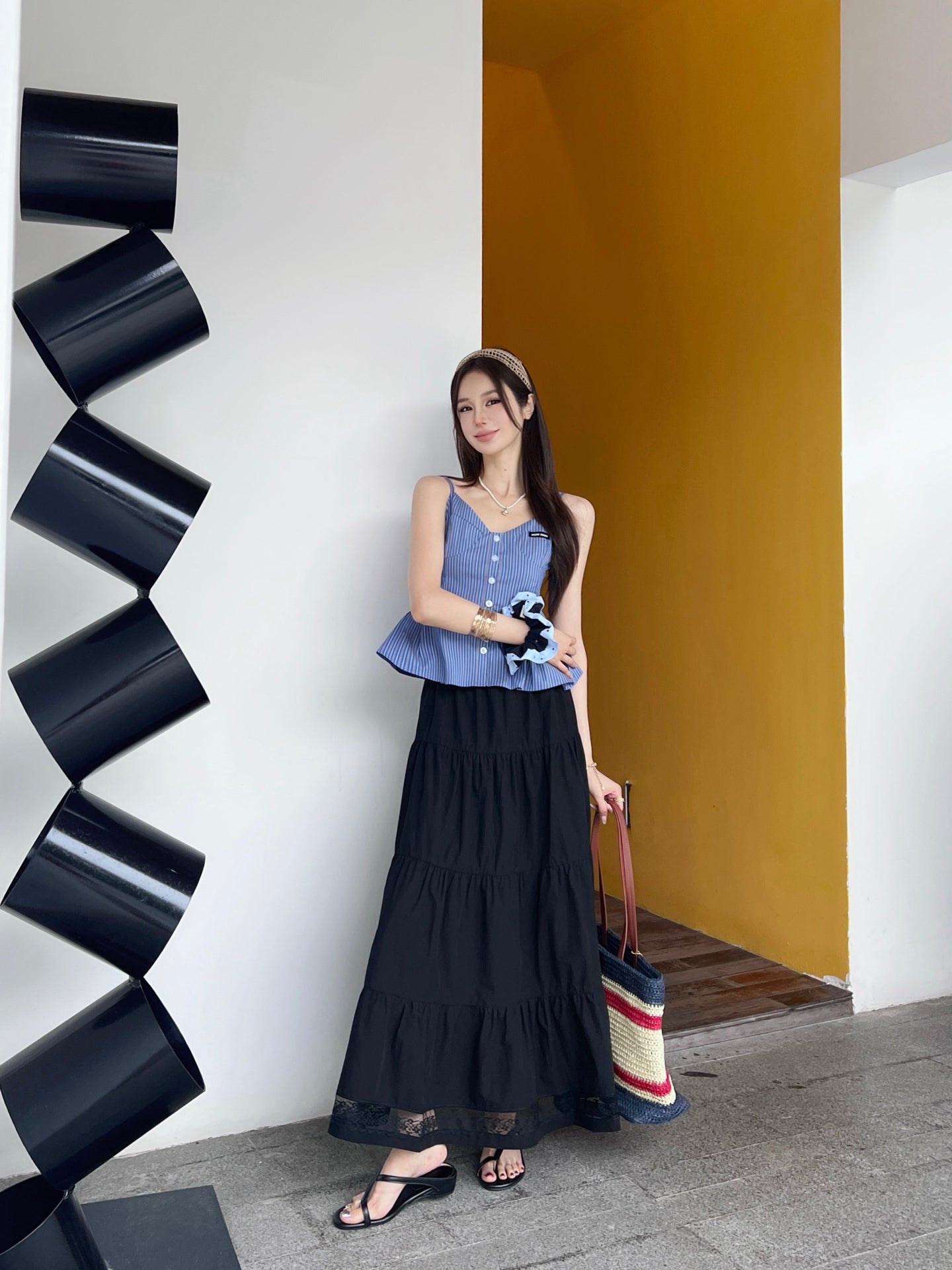 M*u 25ss ruffled striped camisole