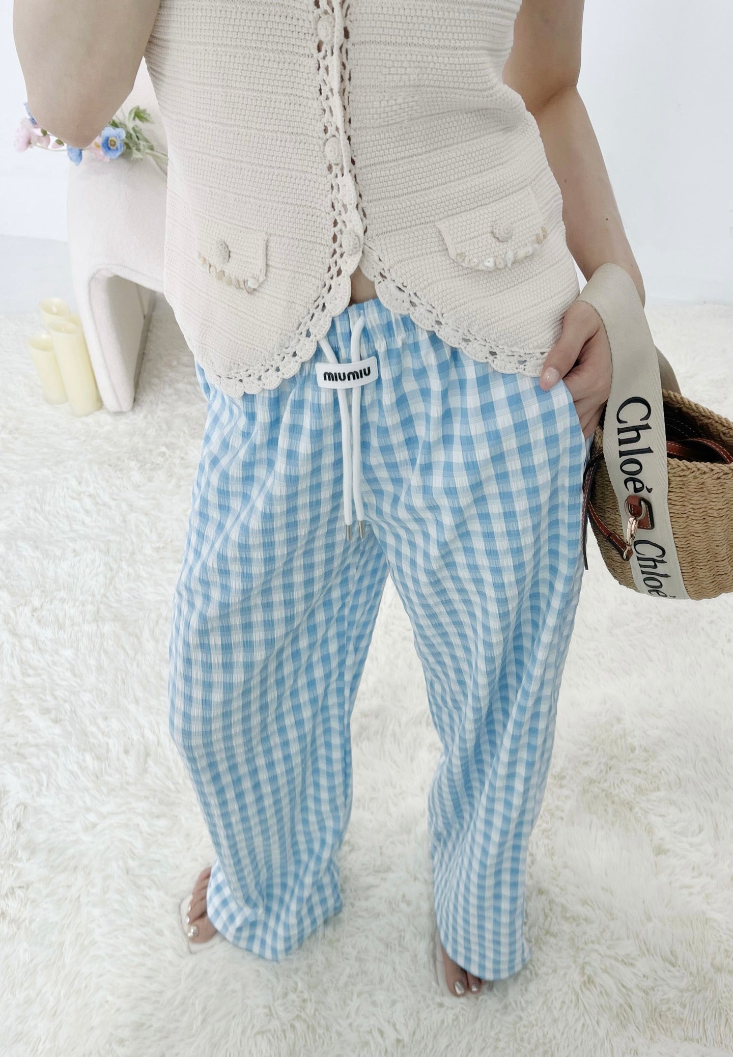 M*u 25ss check drawstring pants
