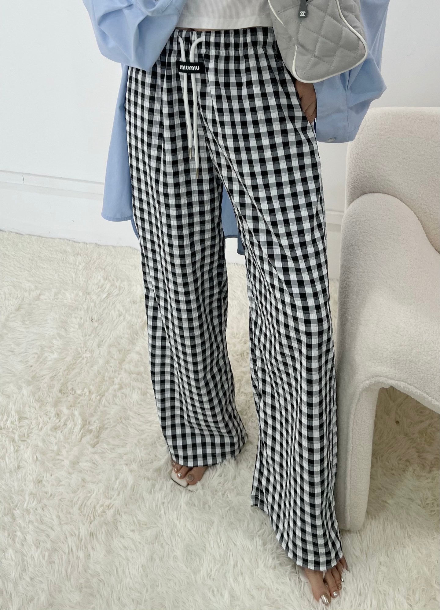 M*u 25ss check drawstring pants