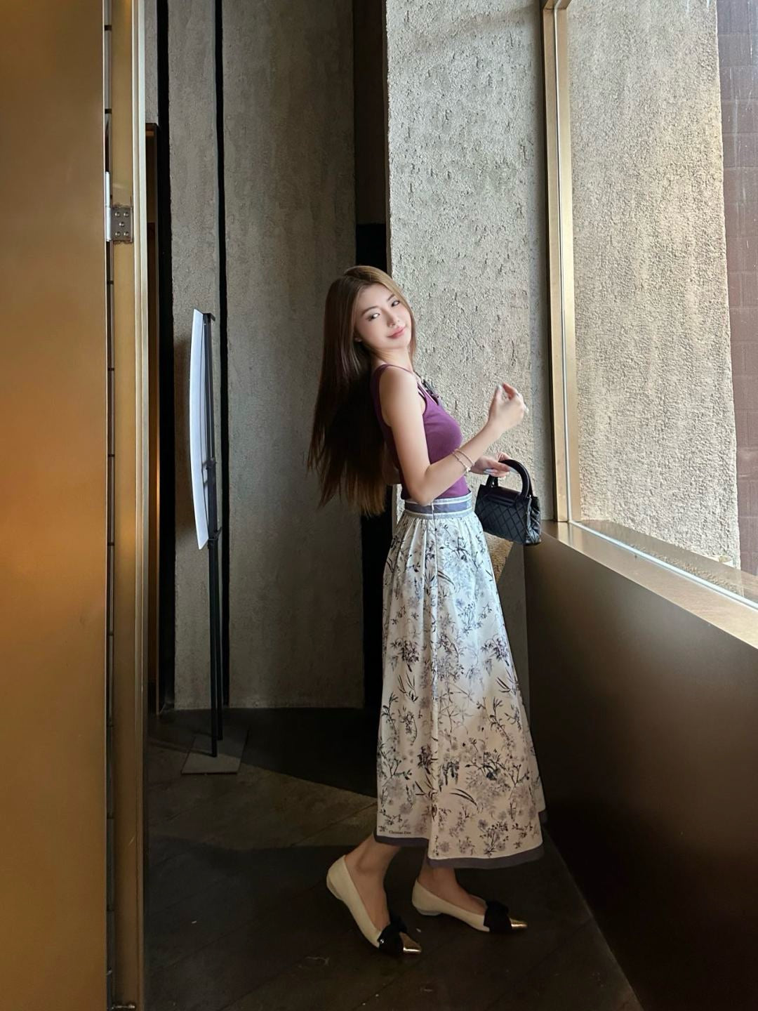 D*r 25ss print flared mid-length skirt