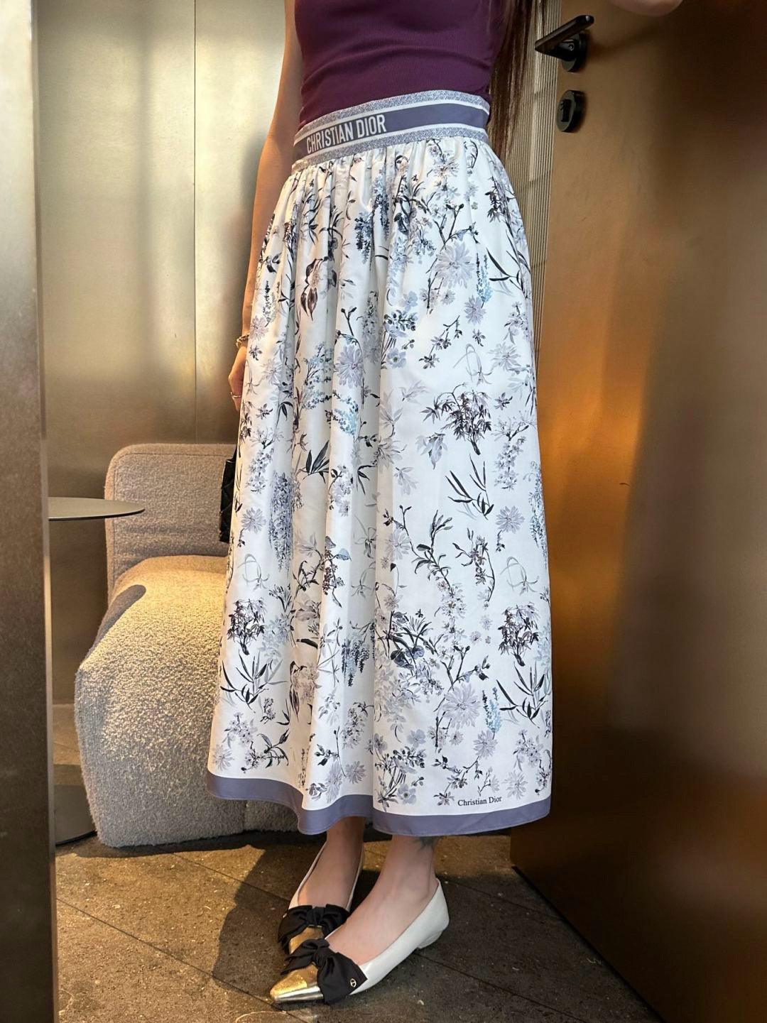 D*r 25ss print flared mid-length skirt