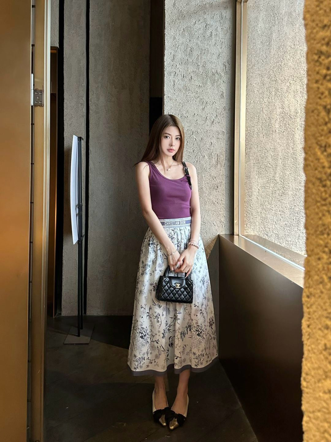 D*r 25ss print flared mid-length skirt