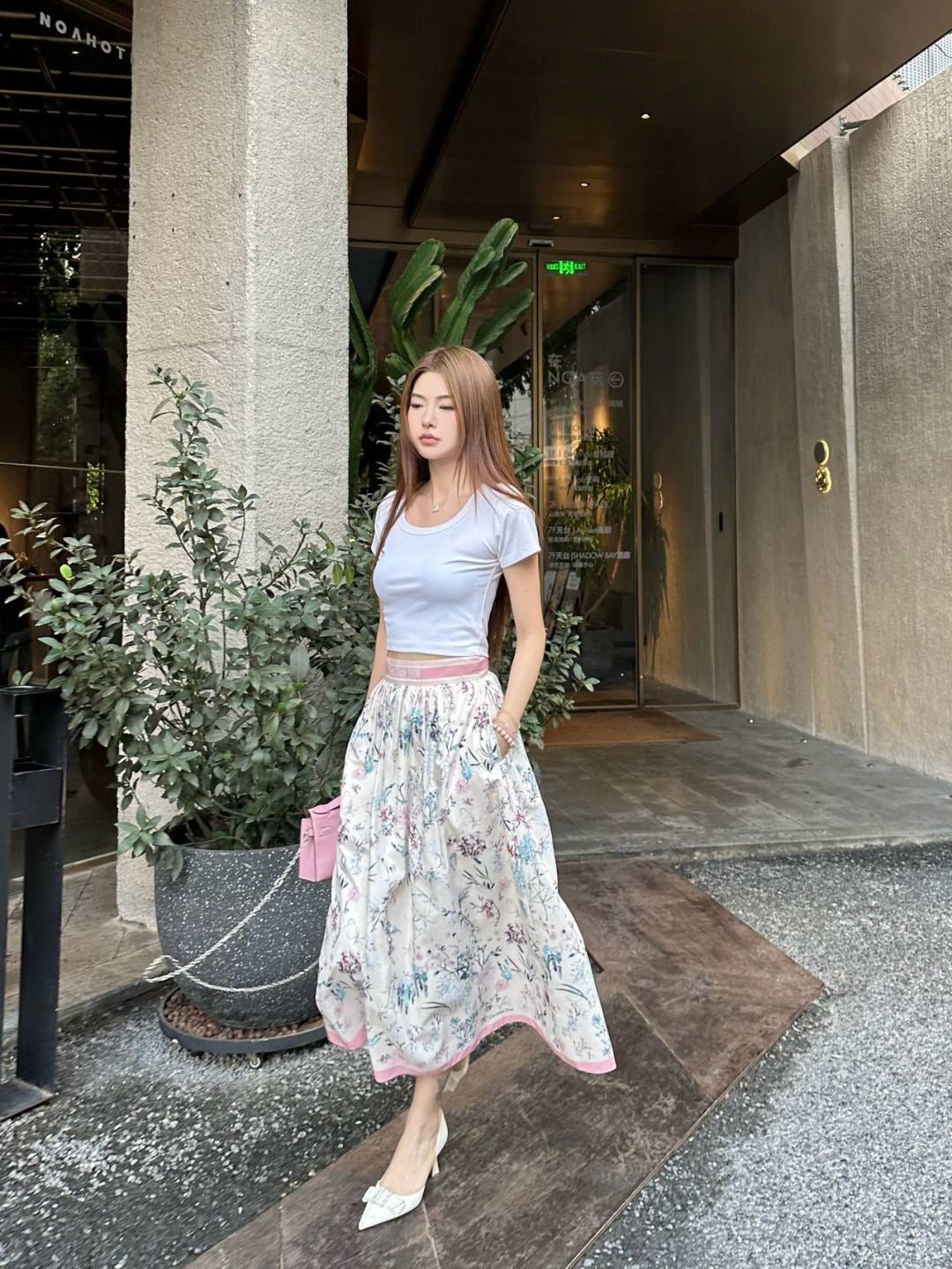 D*r 25ss print flared mid-length skirt