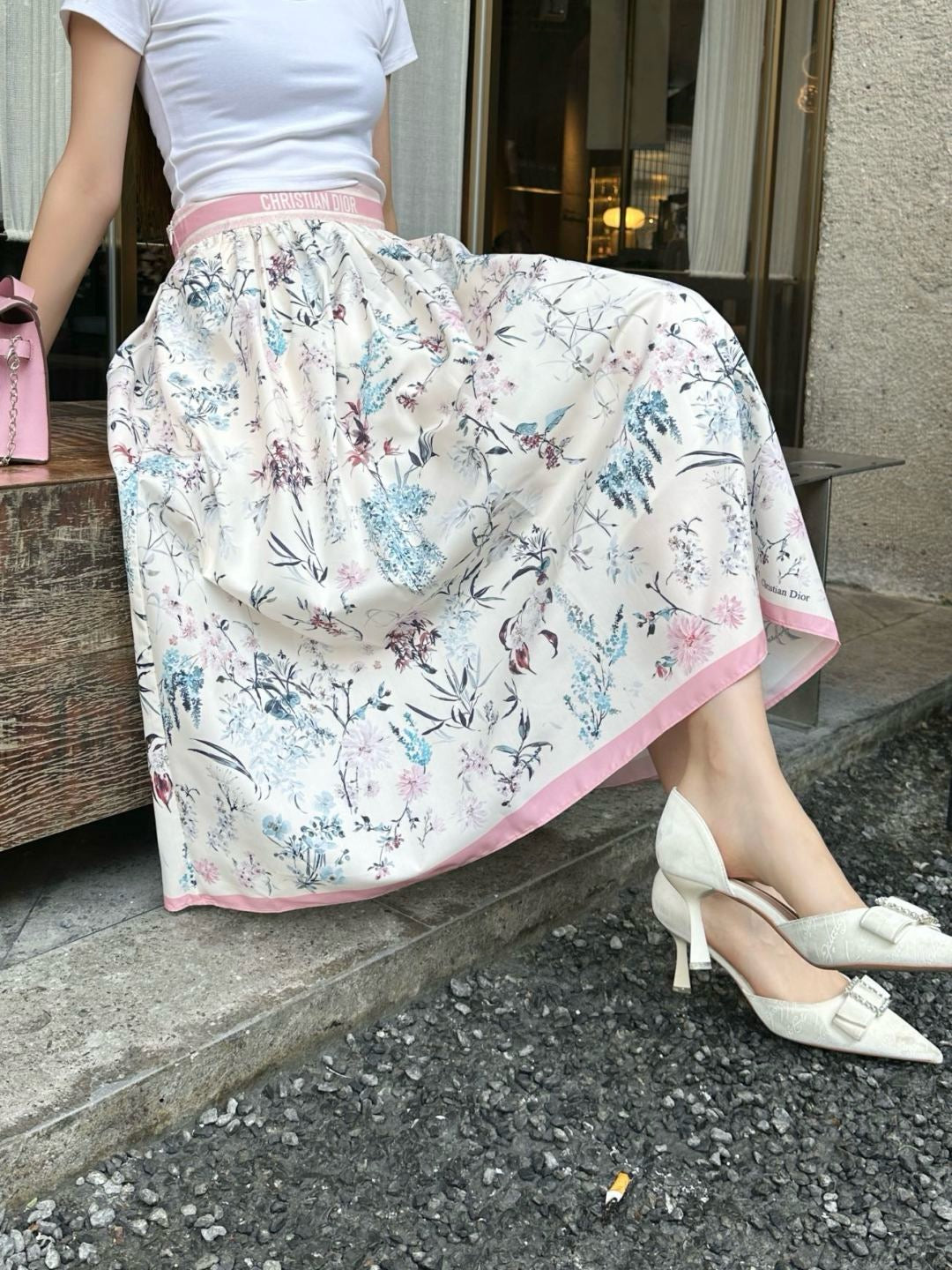 D*r 25ss print flared mid-length skirt