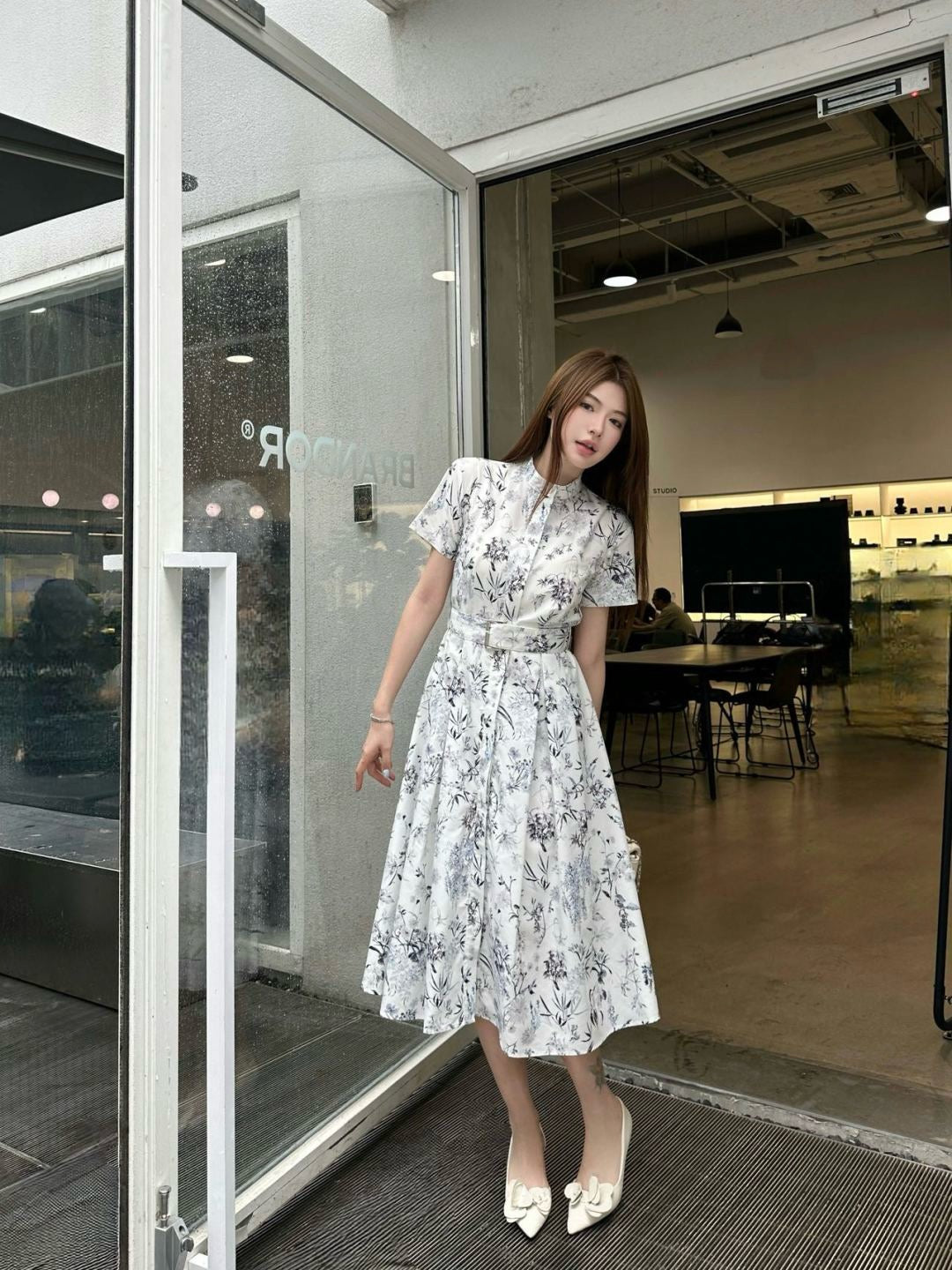 D*r 25ss printed twill belted dress