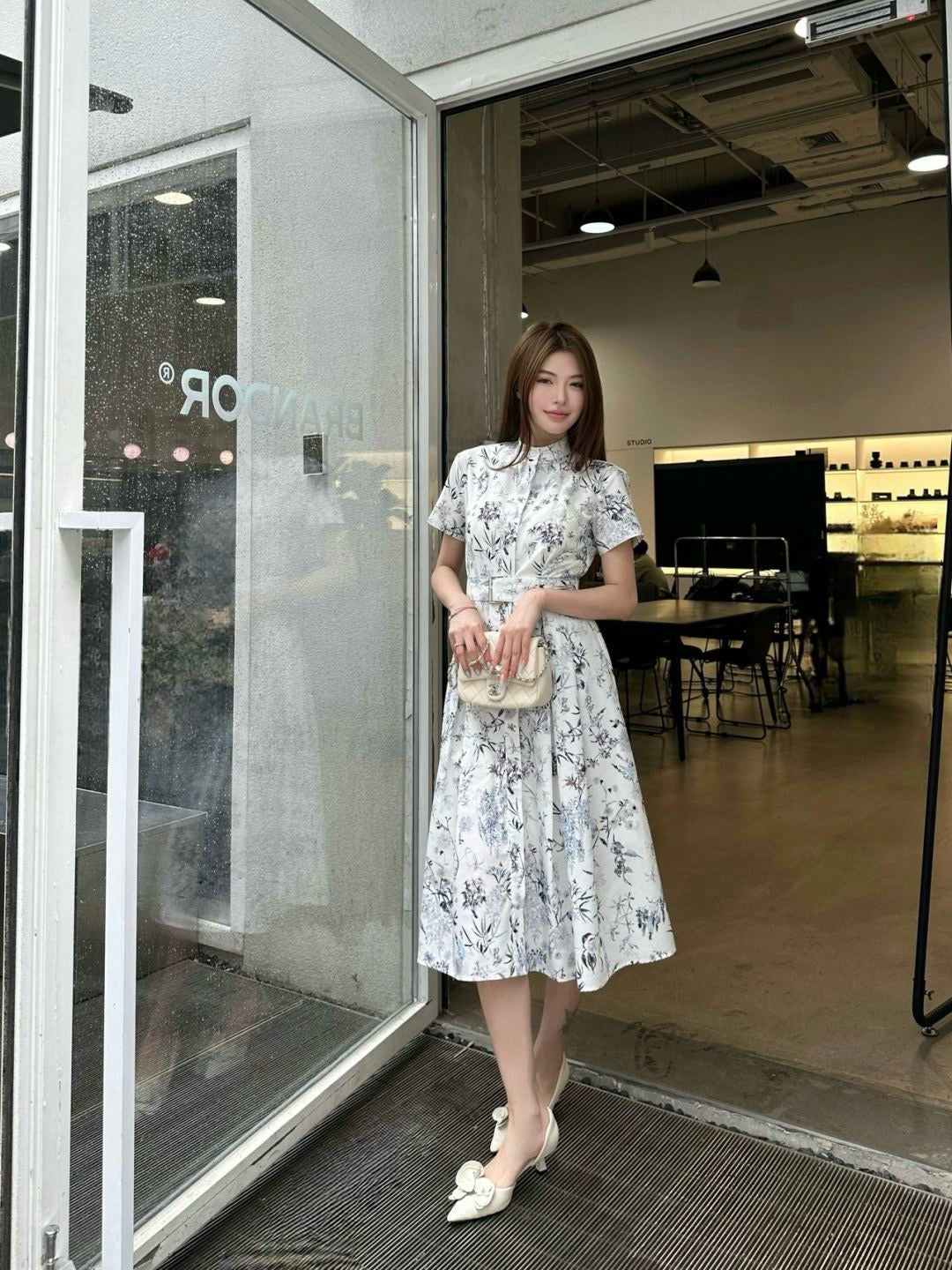 D*r 25ss printed twill belted dress