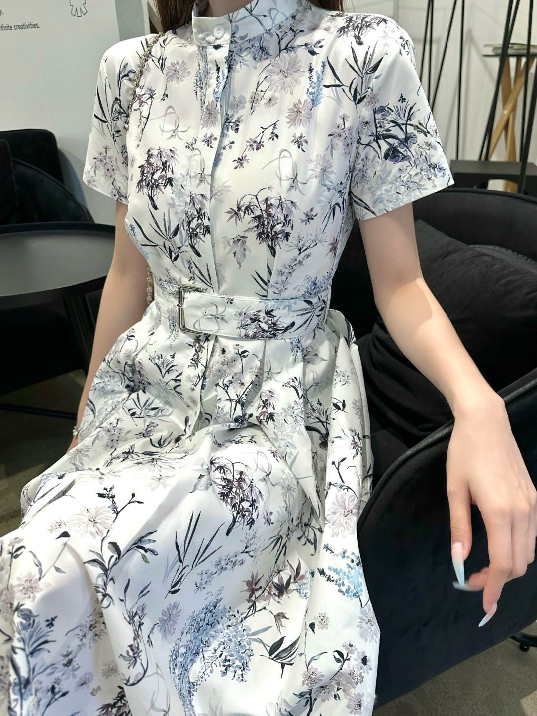 D*r 25ss printed twill belted dress