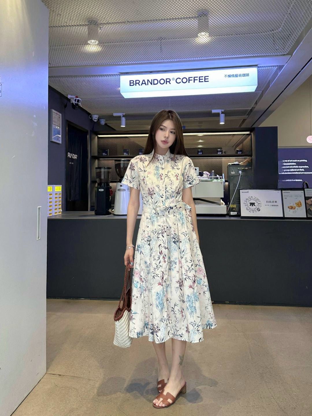 D*r 25ss printed twill belted dress