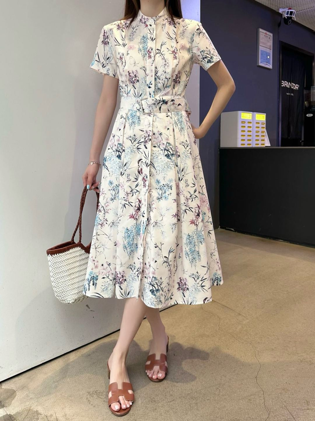 D*r 25ss printed twill belted dress