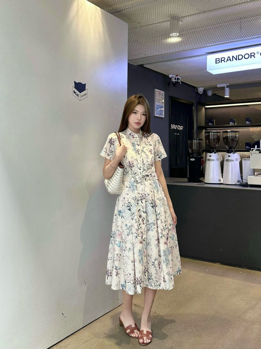 D*r 25ss printed twill belted dress