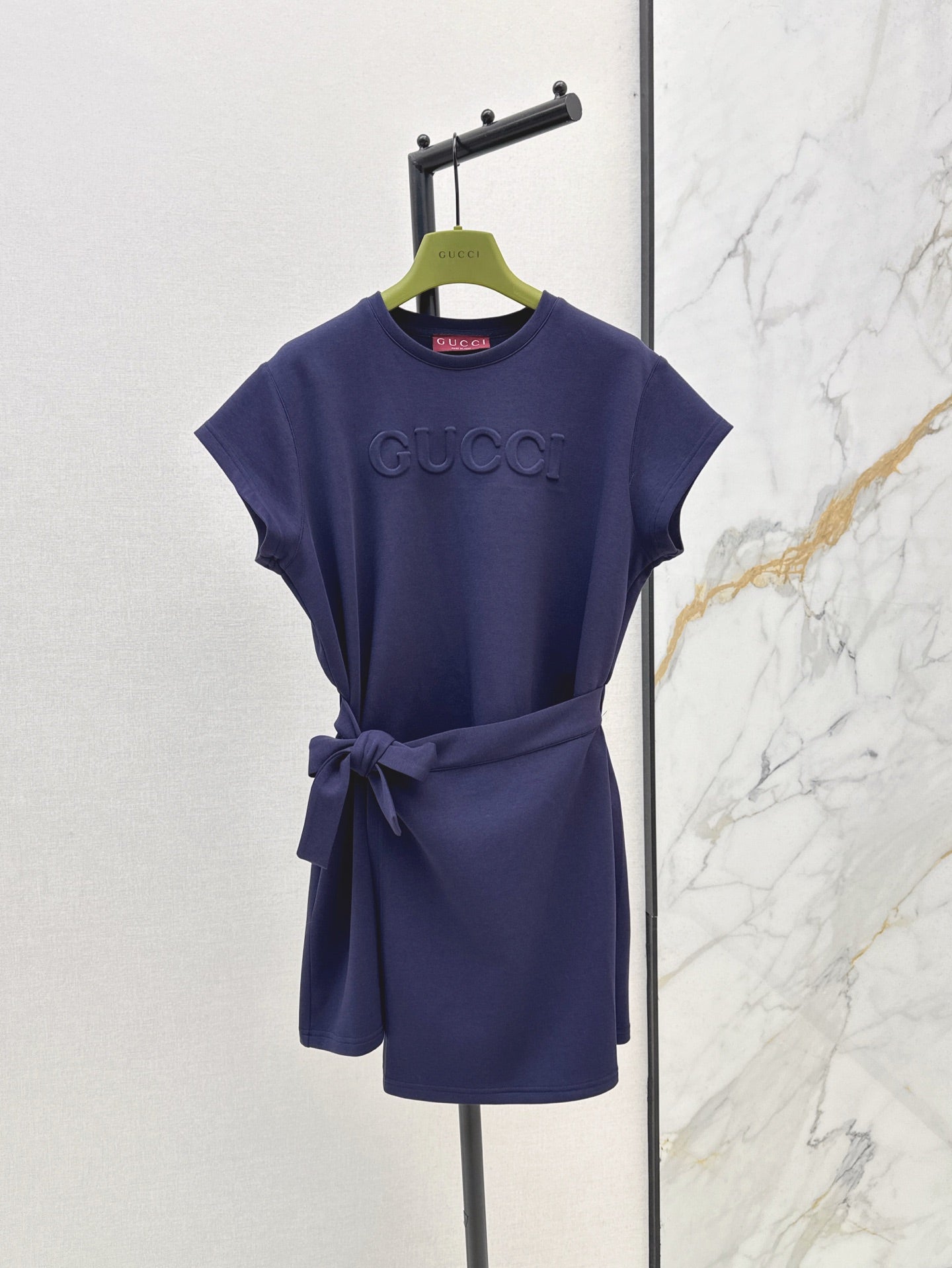 Gu* 25ss tied belt embossed minidress