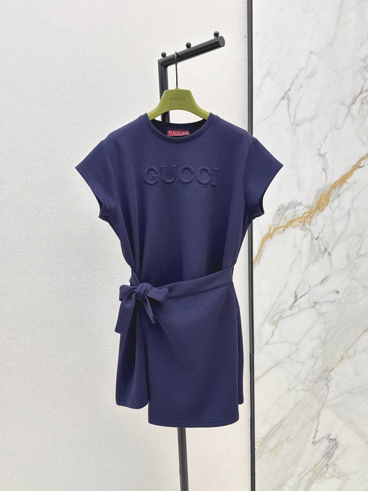 Gu* 25ss tied belt embossed minidress