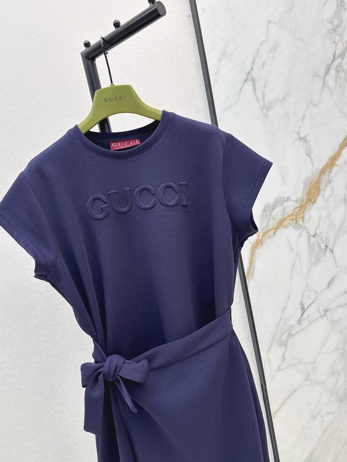 Gu* 25ss tied belt embossed minidress