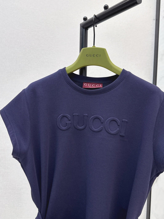 Gu* 25ss tied belt embossed minidress