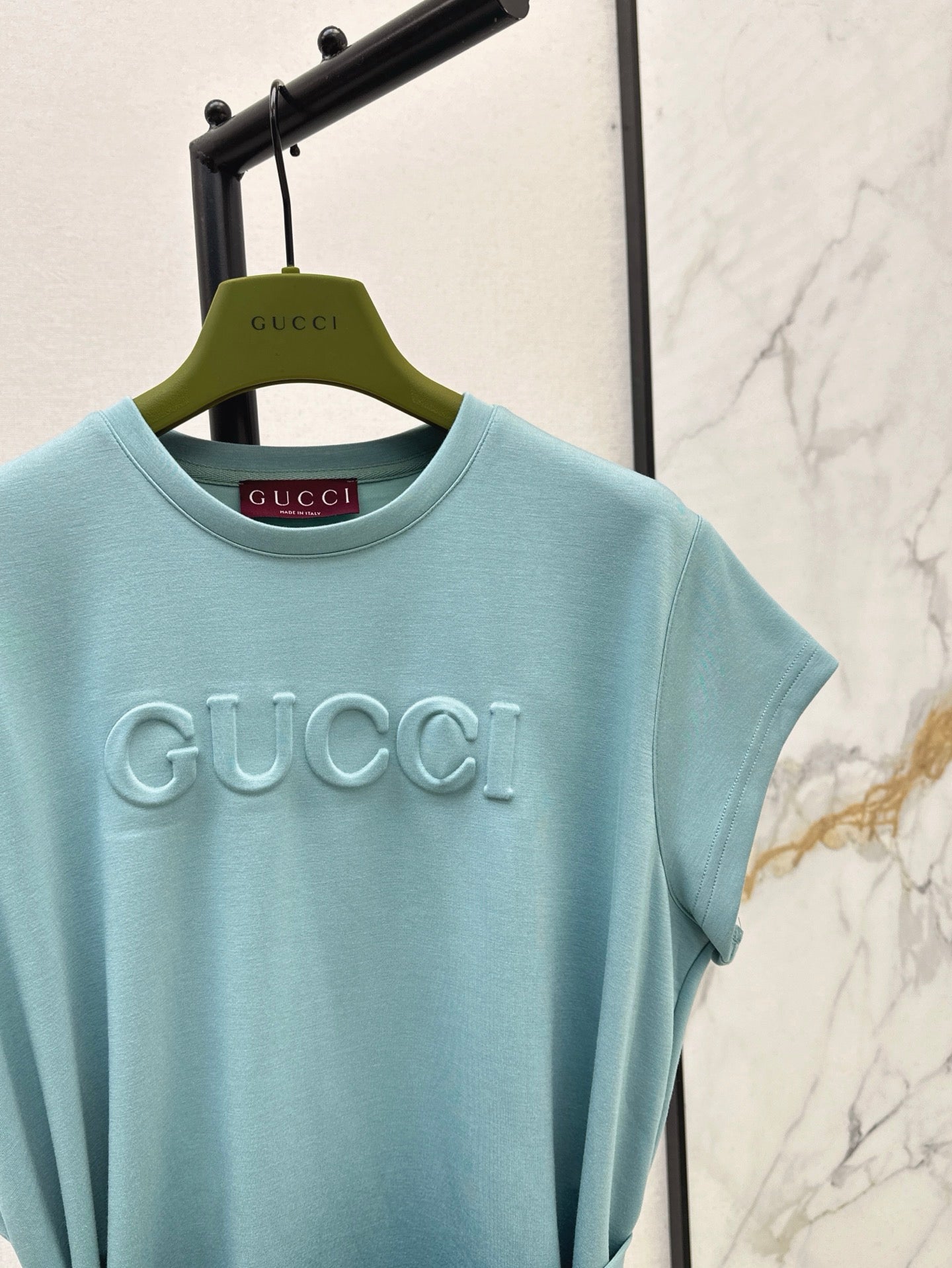 Gu* 25ss tied belt embossed minidress