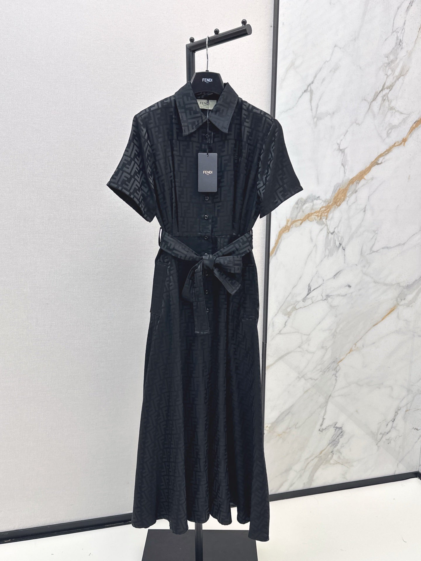 Fd* 25ss FF printed tied belt shirt dress