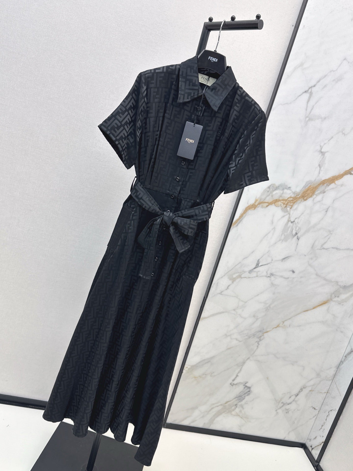 Fd* 25ss FF printed tied belt shirt dress