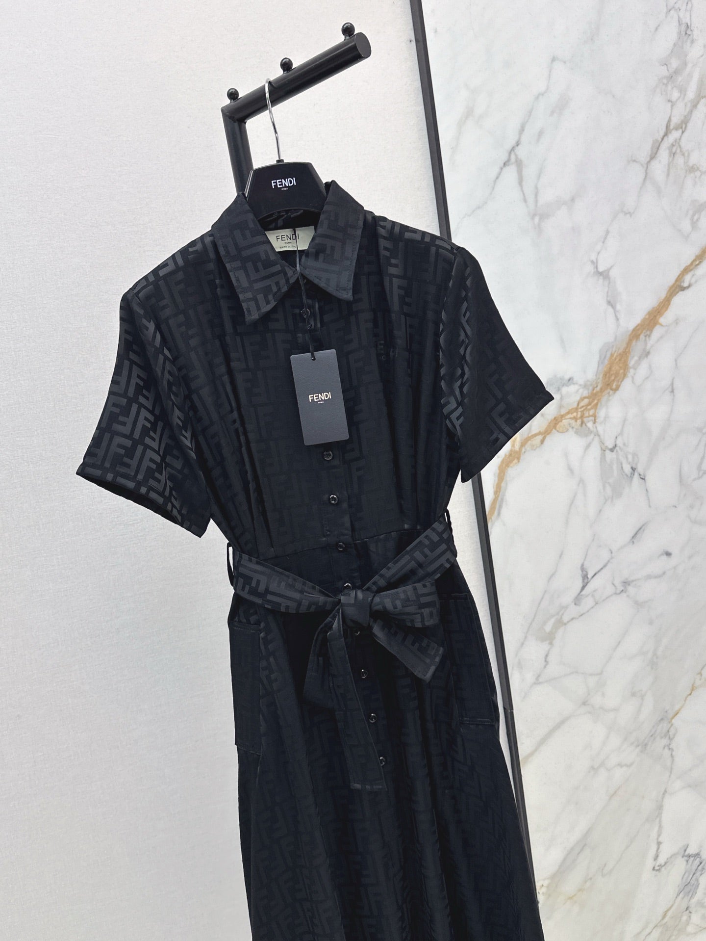 Fd* 25ss FF printed tied belt shirt dress