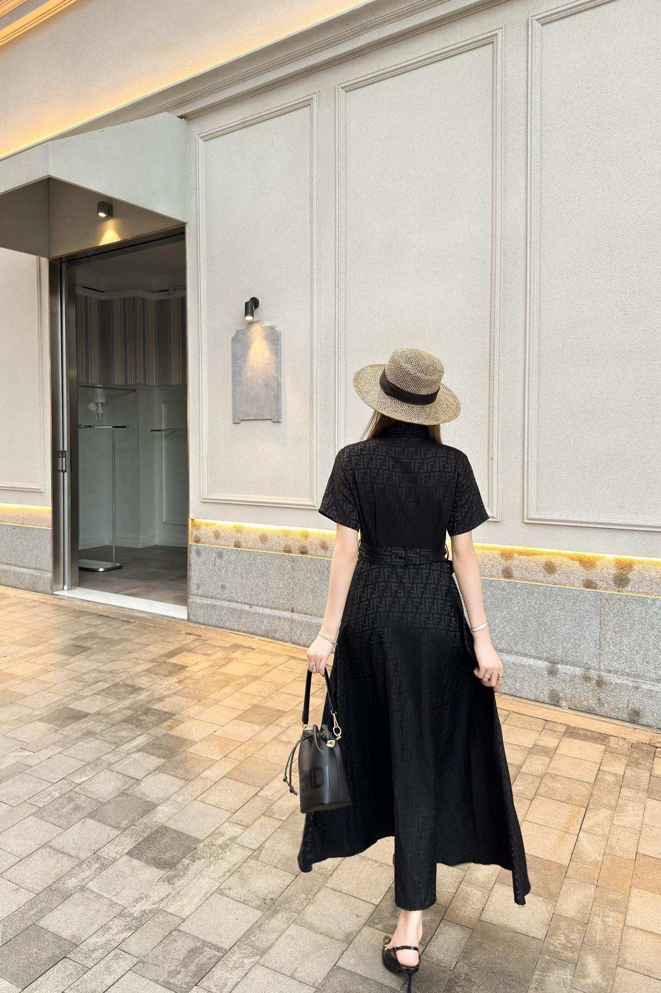 Fd* 25ss FF printed tied belt shirt dress