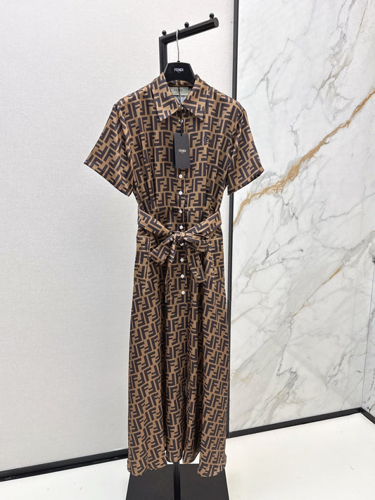 Fd* 25ss FF printed tied belt shirt dress