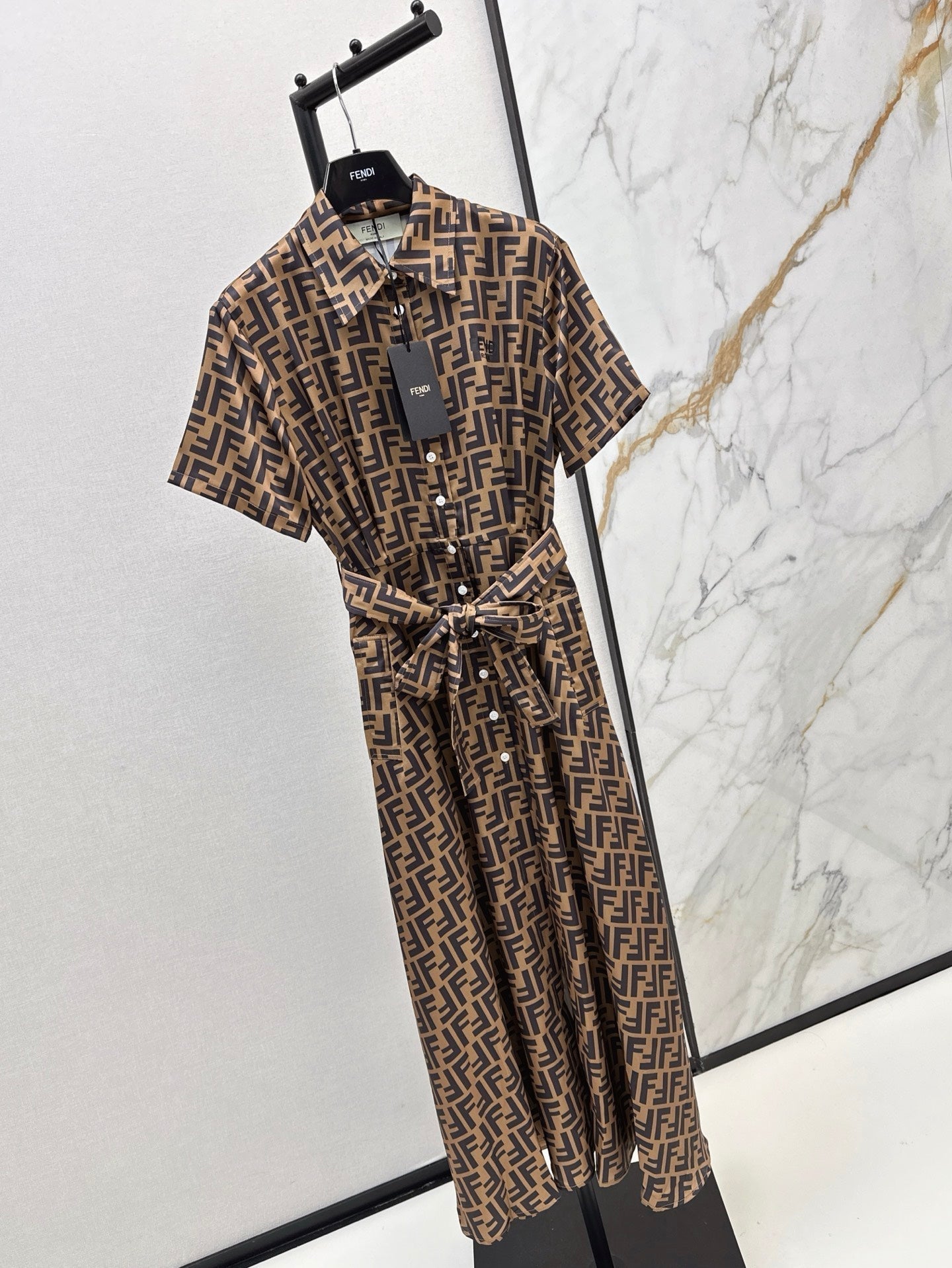 Fd* 25ss FF printed tied belt shirt dress