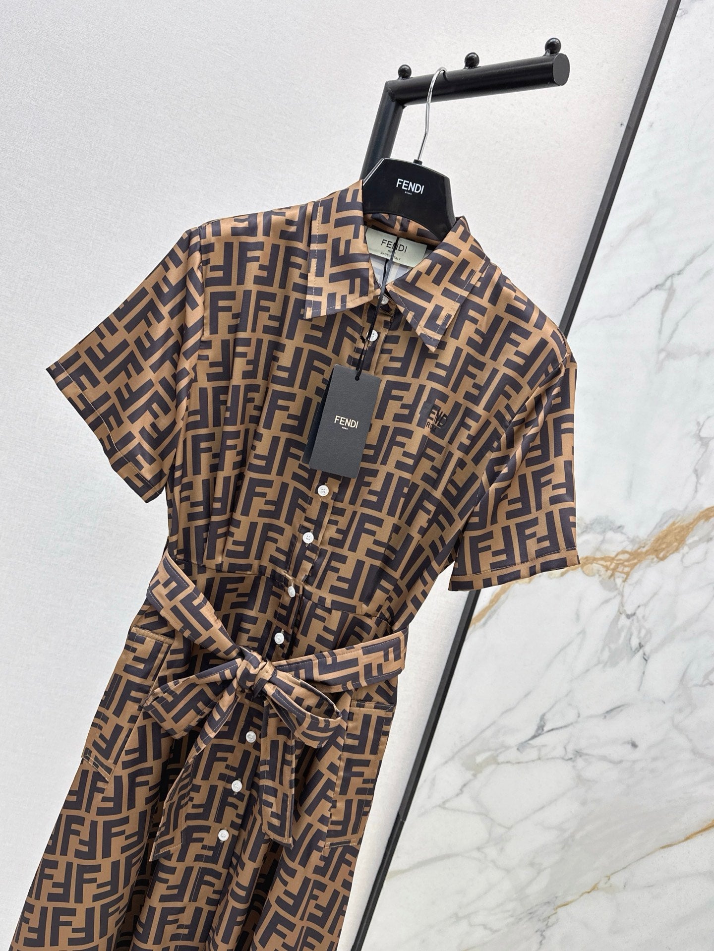 Fd* 25ss FF printed tied belt shirt dress