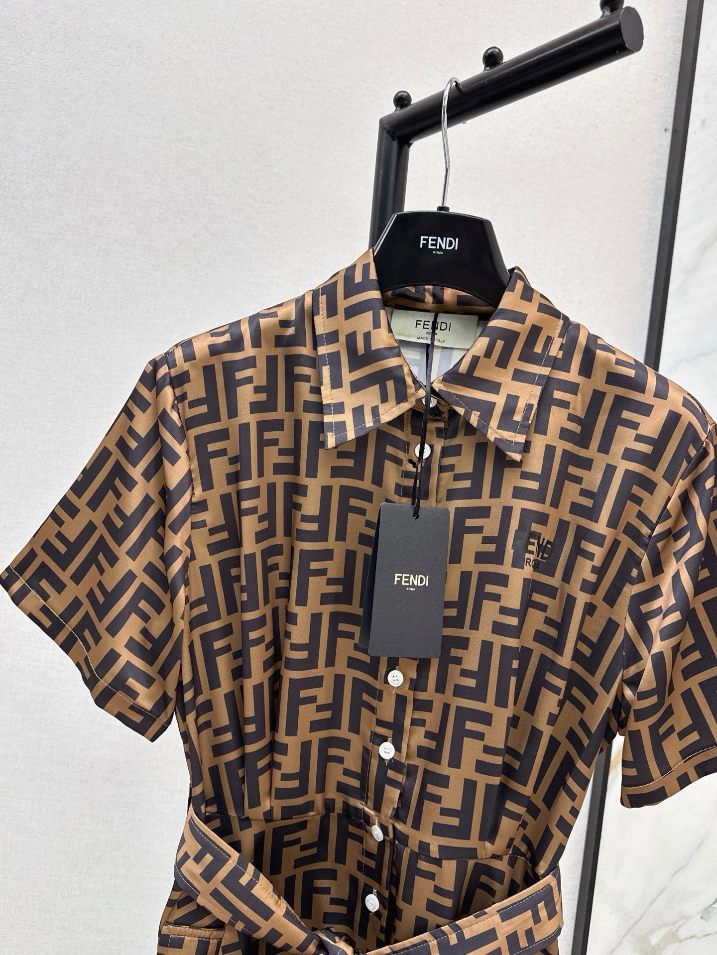 Fd* 25ss FF printed tied belt shirt dress