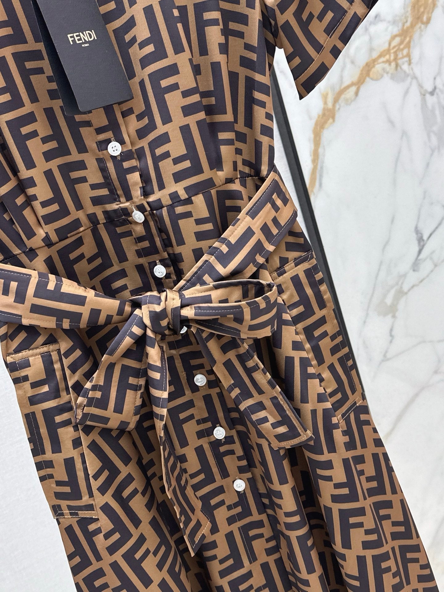 Fd* 25ss FF printed tied belt shirt dress