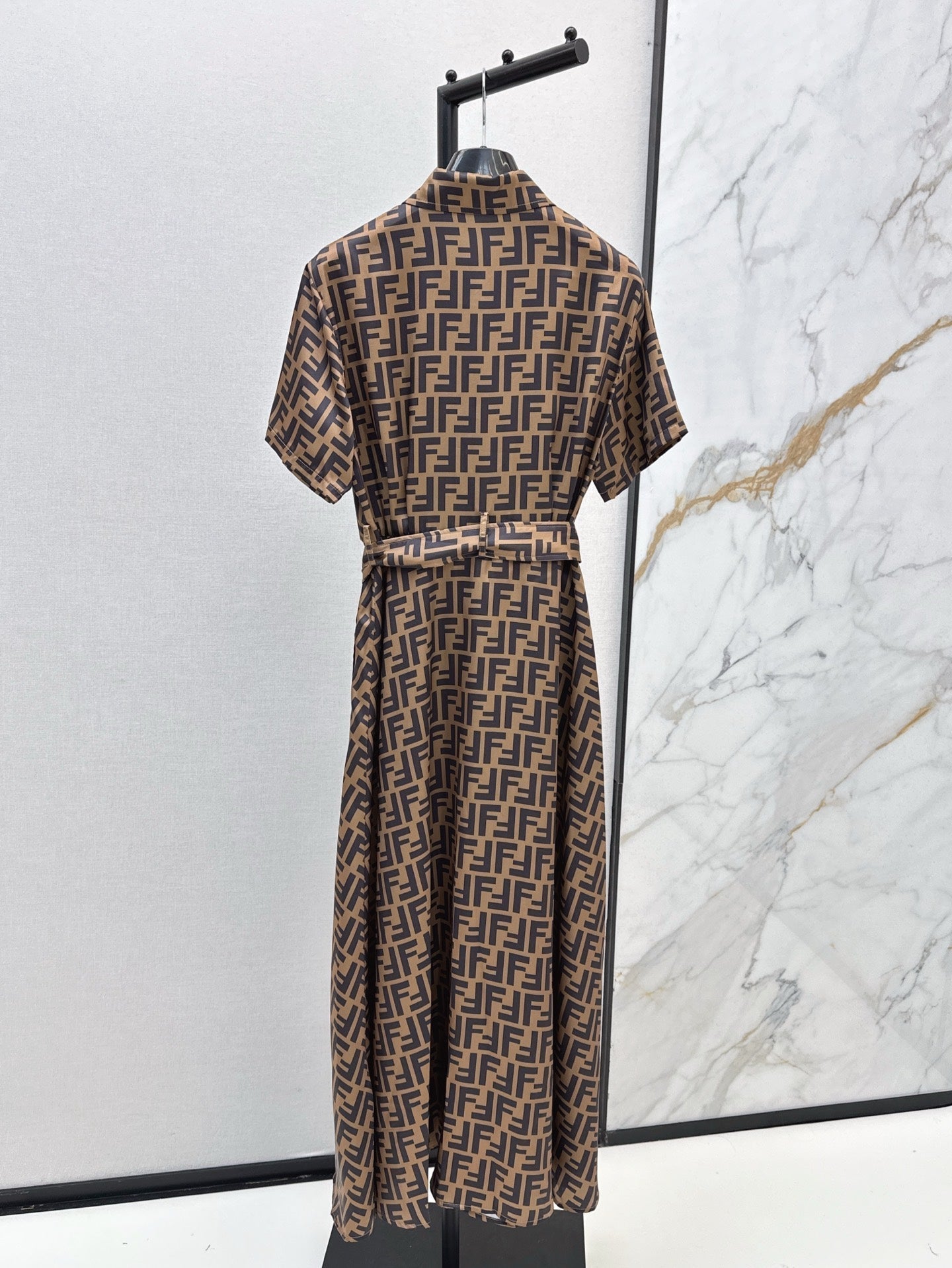 Fd* 25ss FF printed tied belt shirt dress