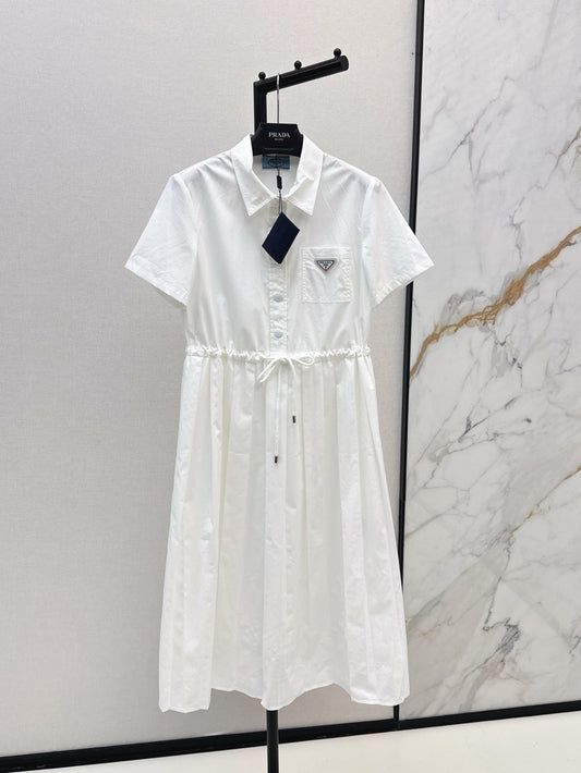Pra* 25ss drawstring pleated shirt dress