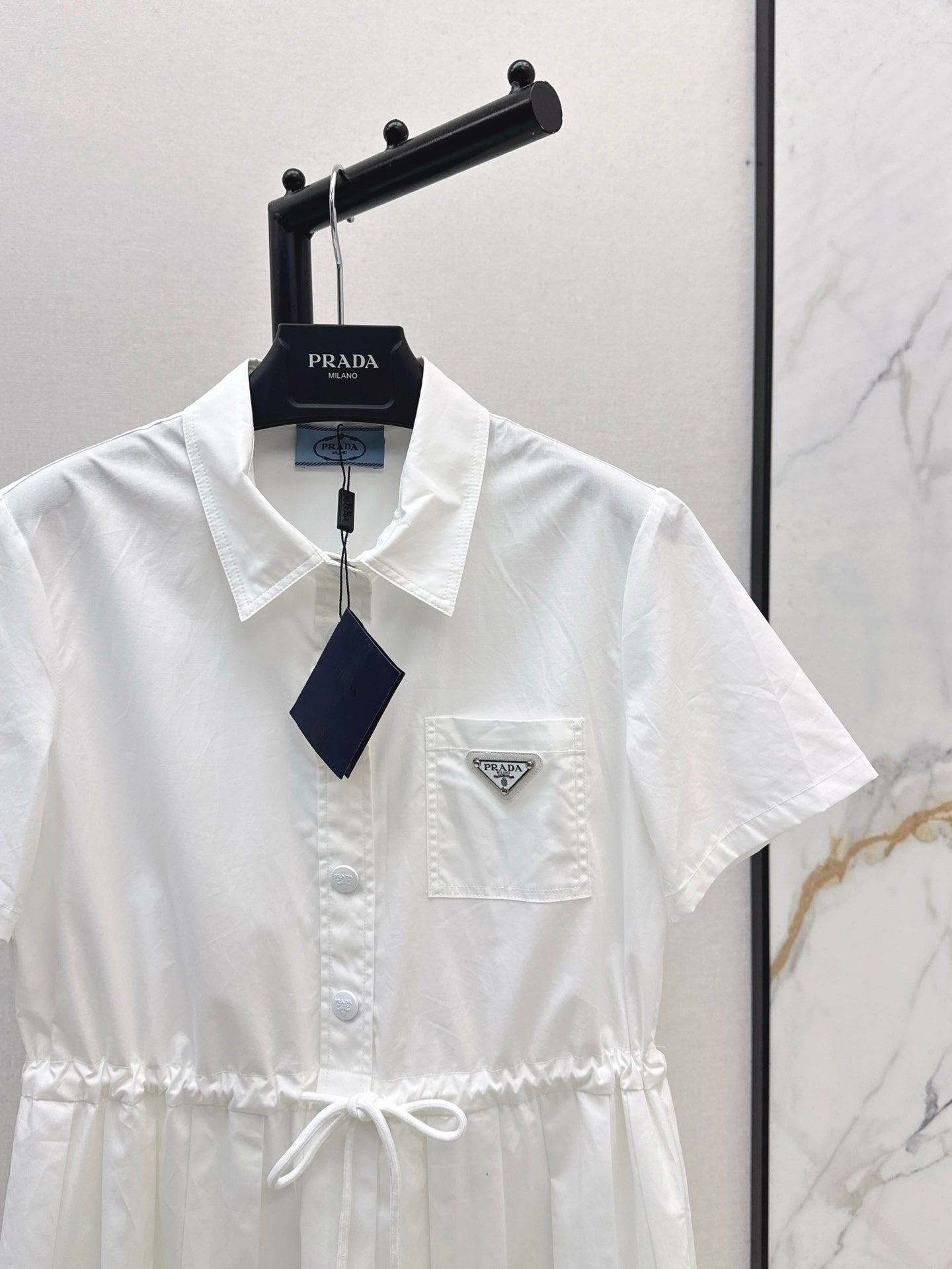 Pra* 25ss drawstring pleated shirt dress