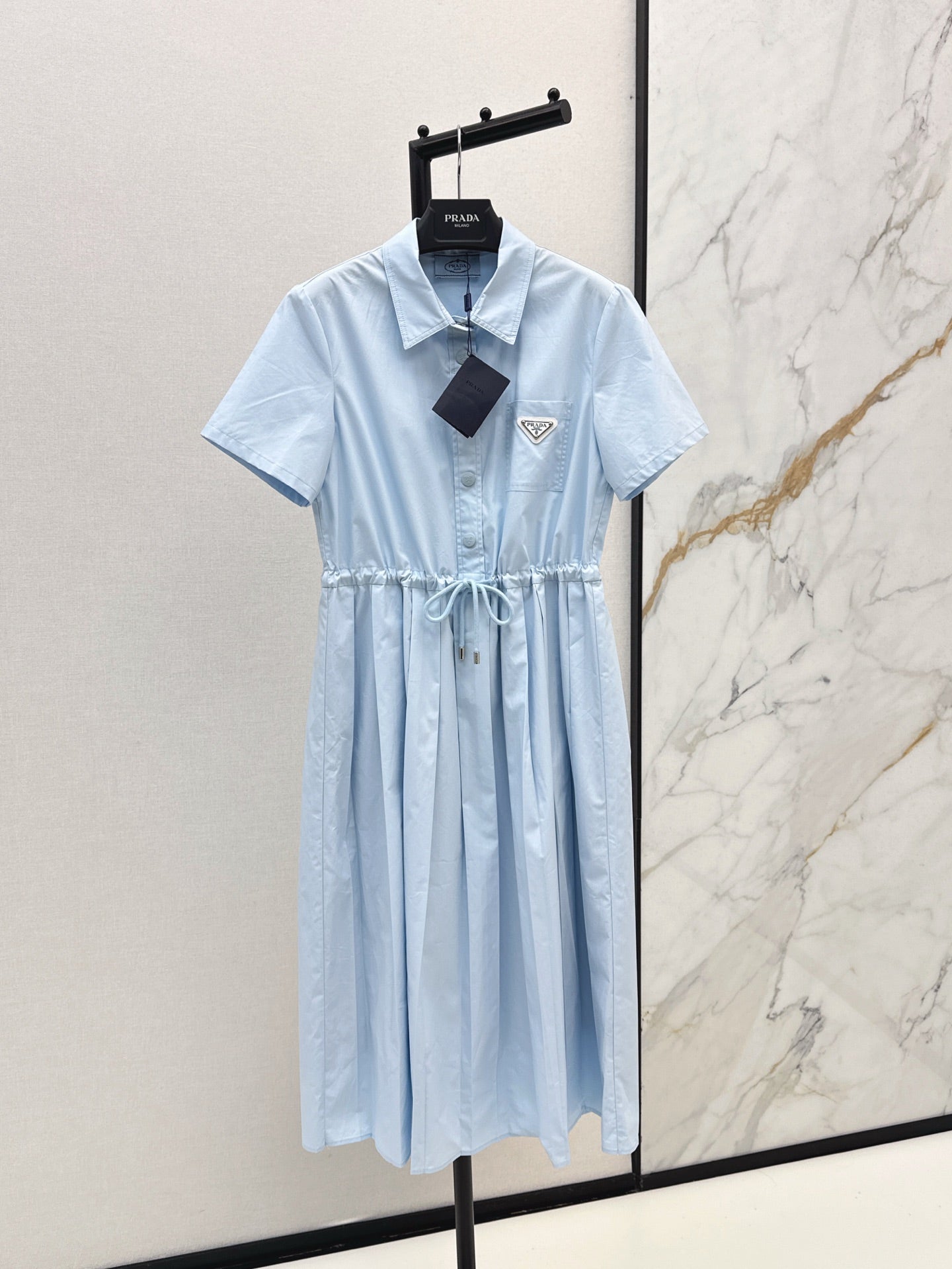 Pra* 25ss drawstring pleated shirt dress