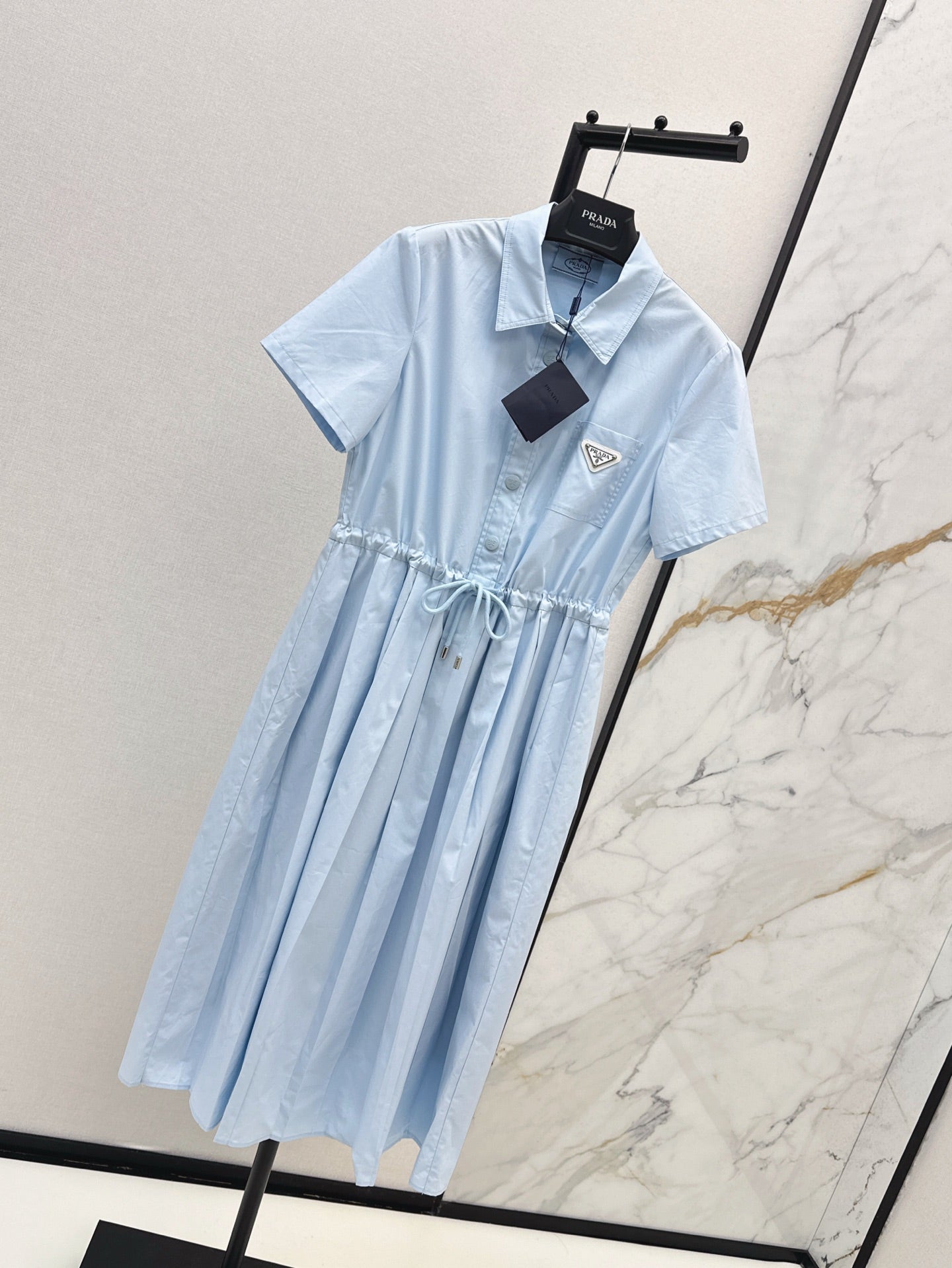 Pra* 25ss drawstring pleated shirt dress