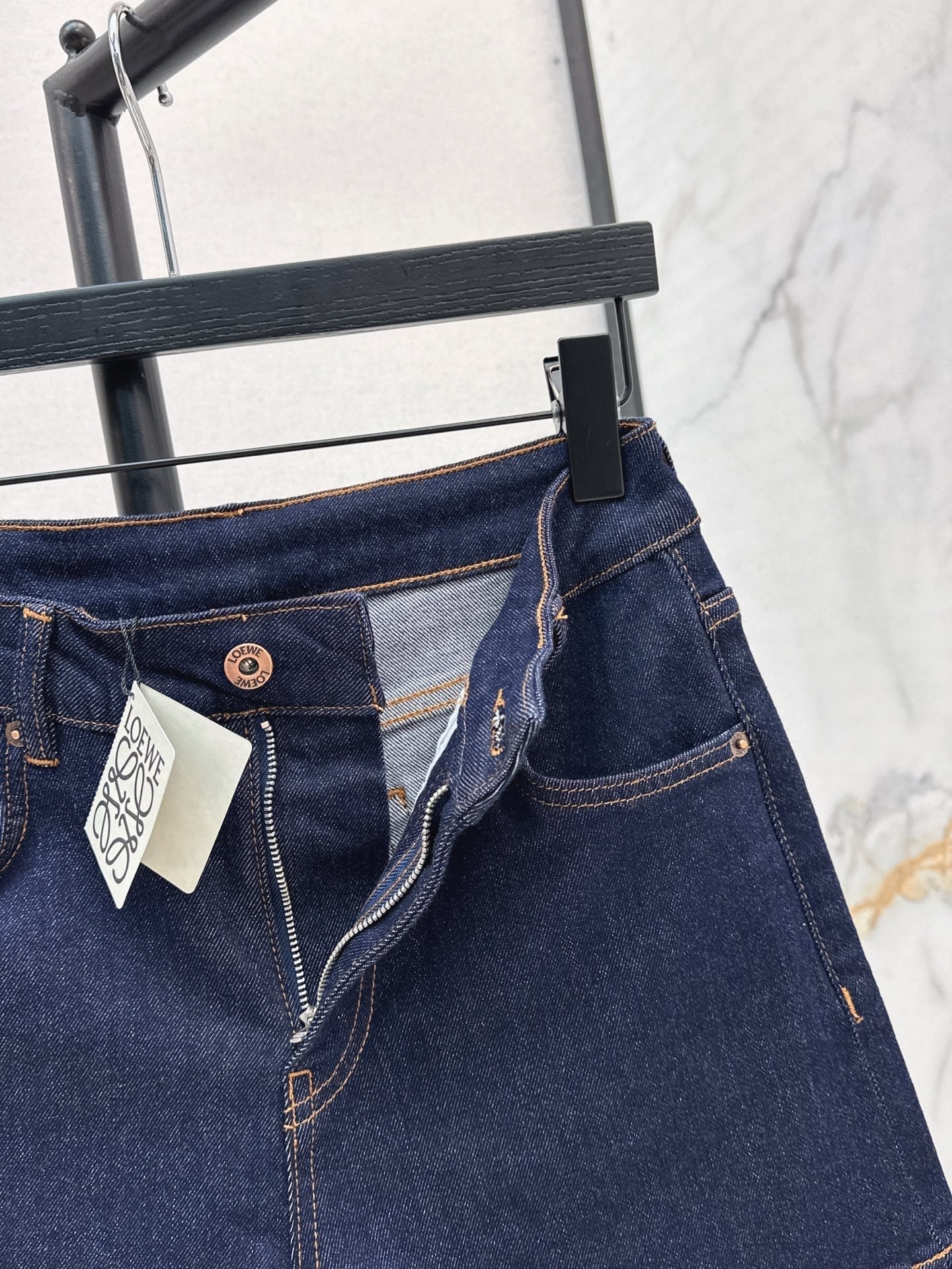 Loe* 25ss anagram embroidered denim shorts