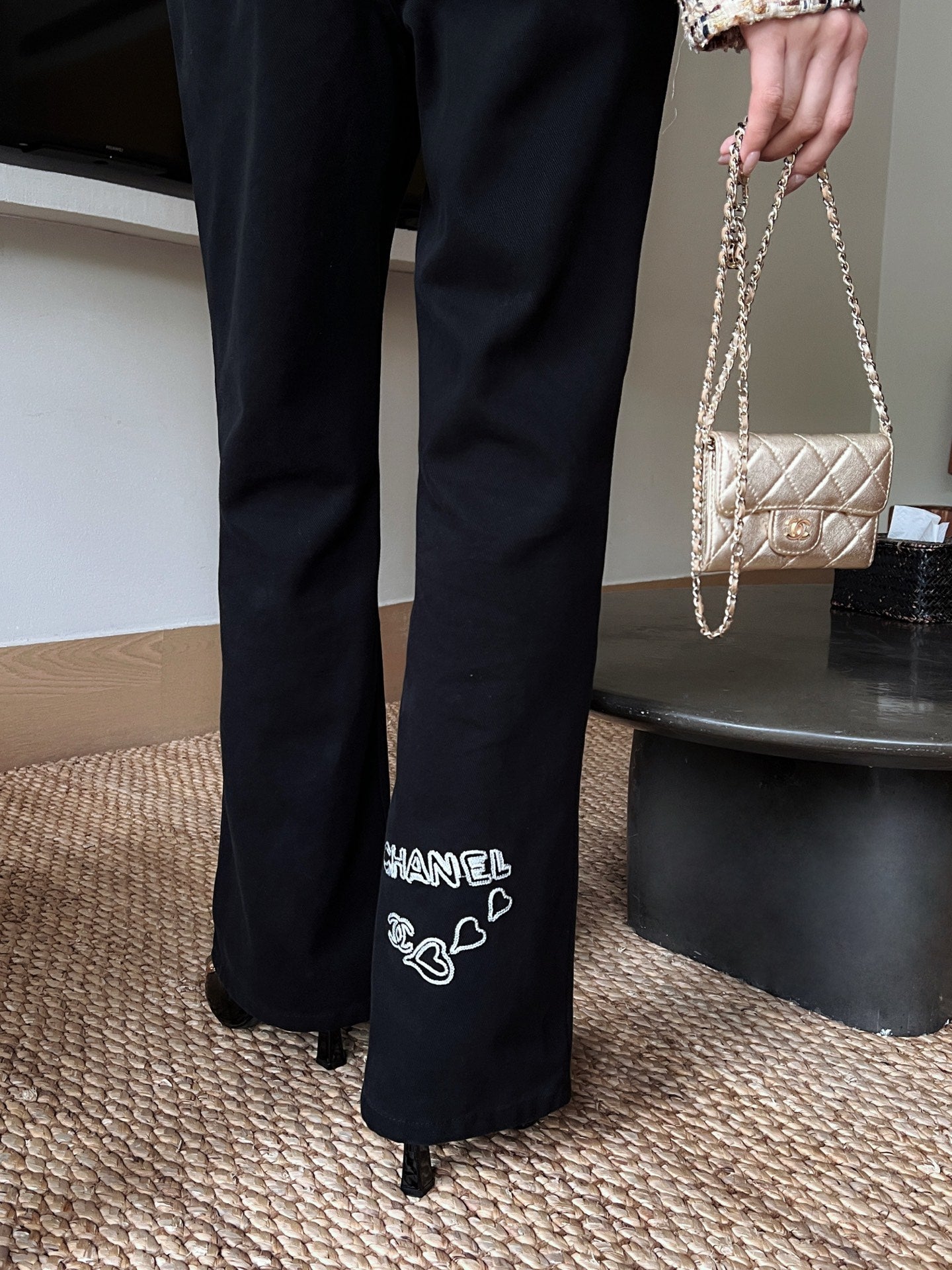 C*nel 25ss logo embroidered cotton pants