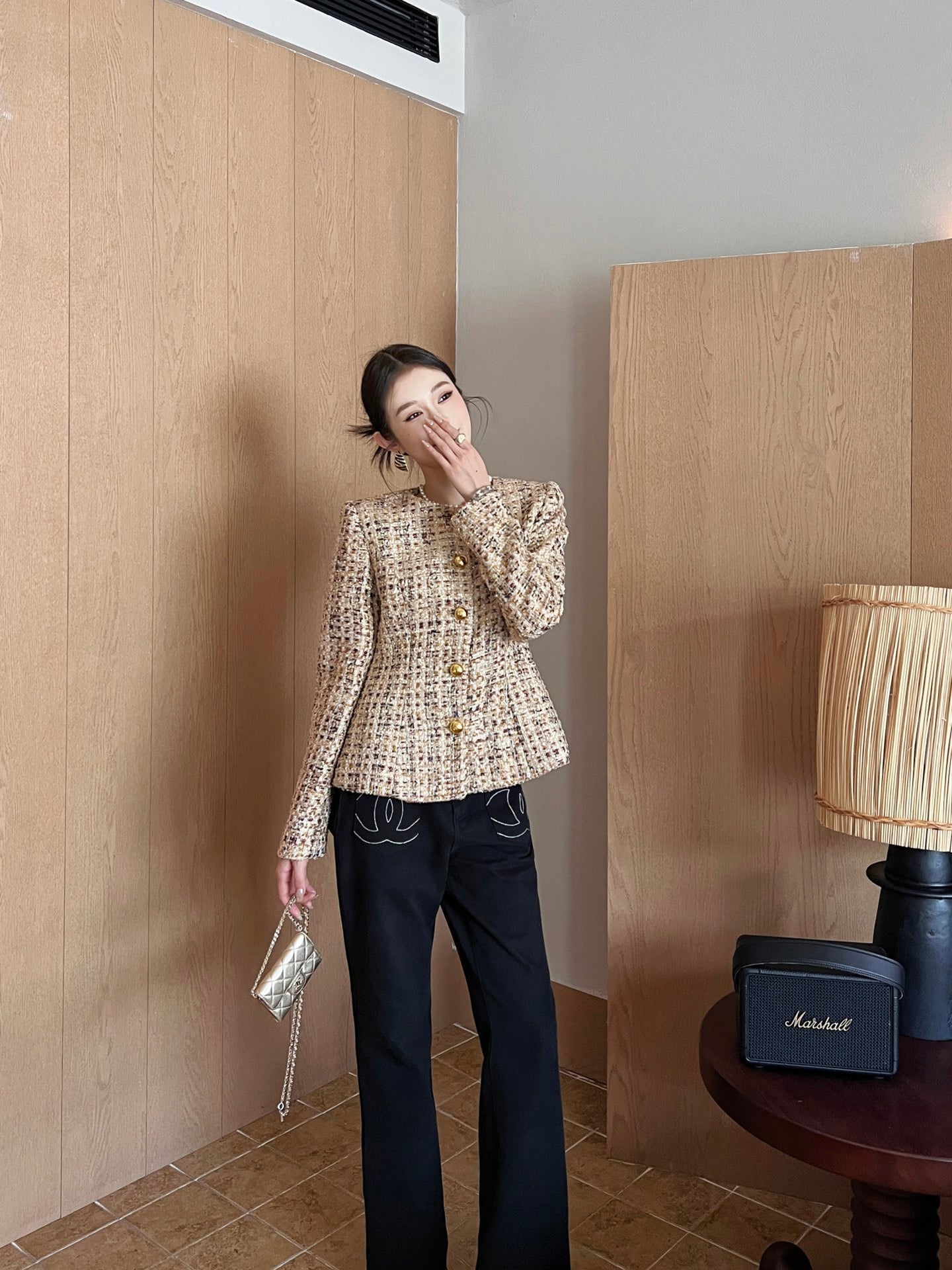 C*nel 25ss logo embroidered cotton pants