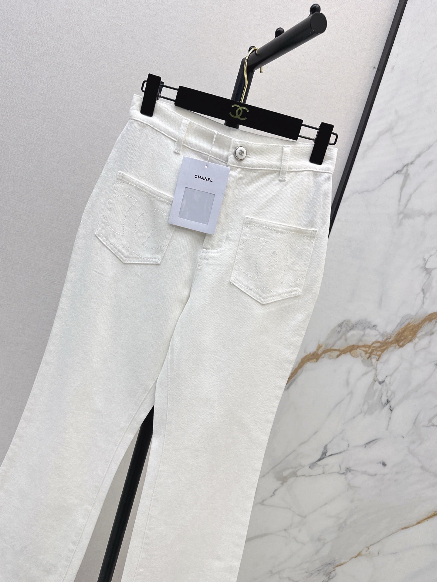 C*nel 25ss logo embroidered cotton pants