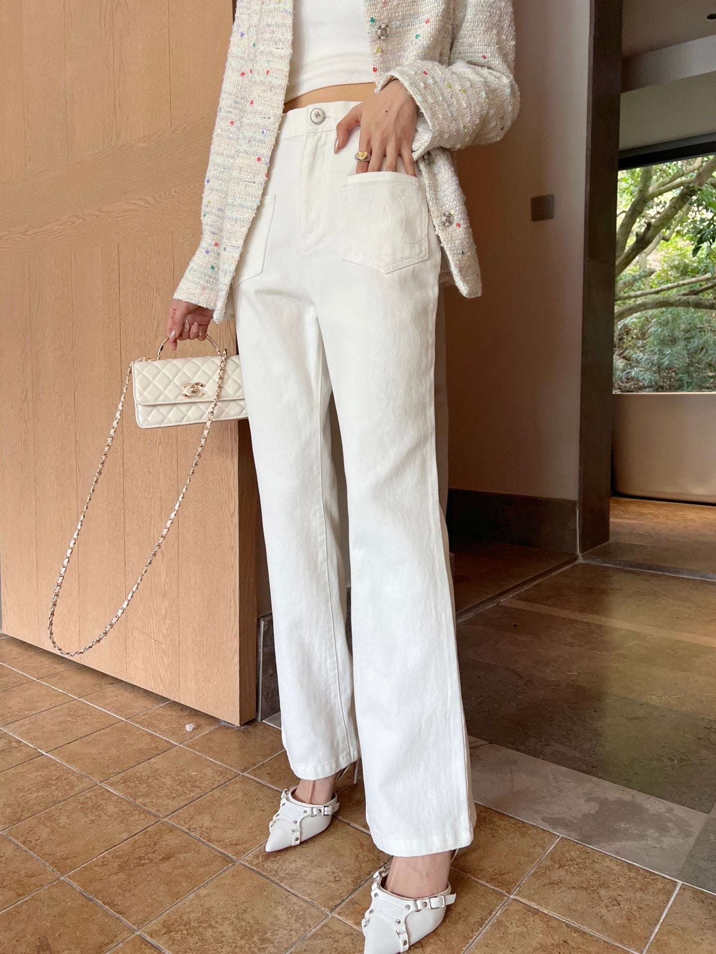 C*nel 25ss logo embroidered cotton pants