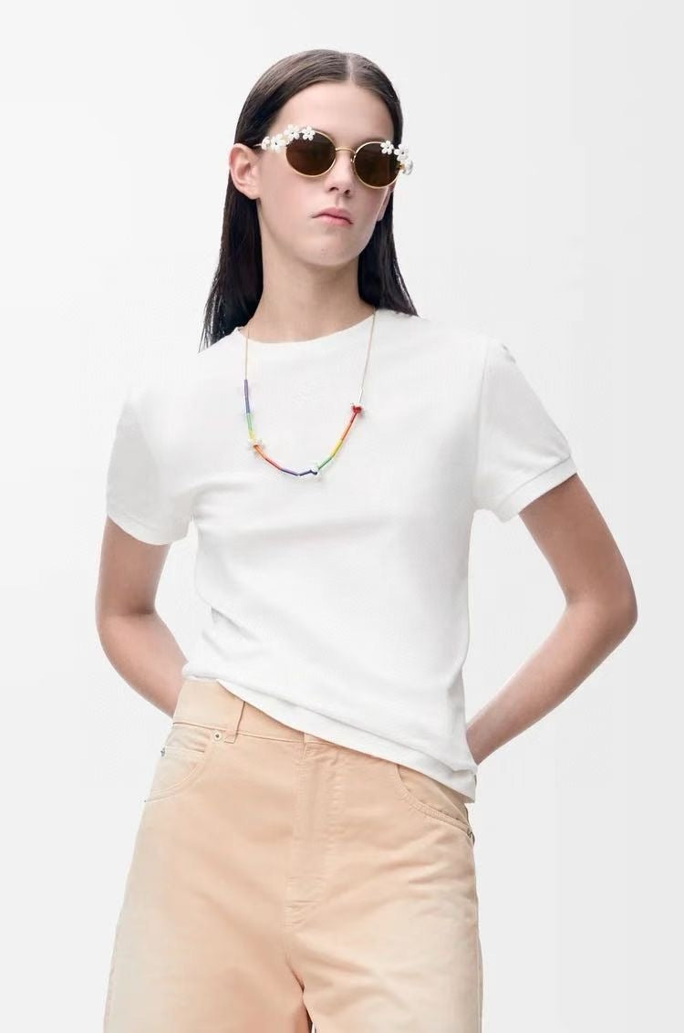 Loe* 25ss lace back cotton t-shirt