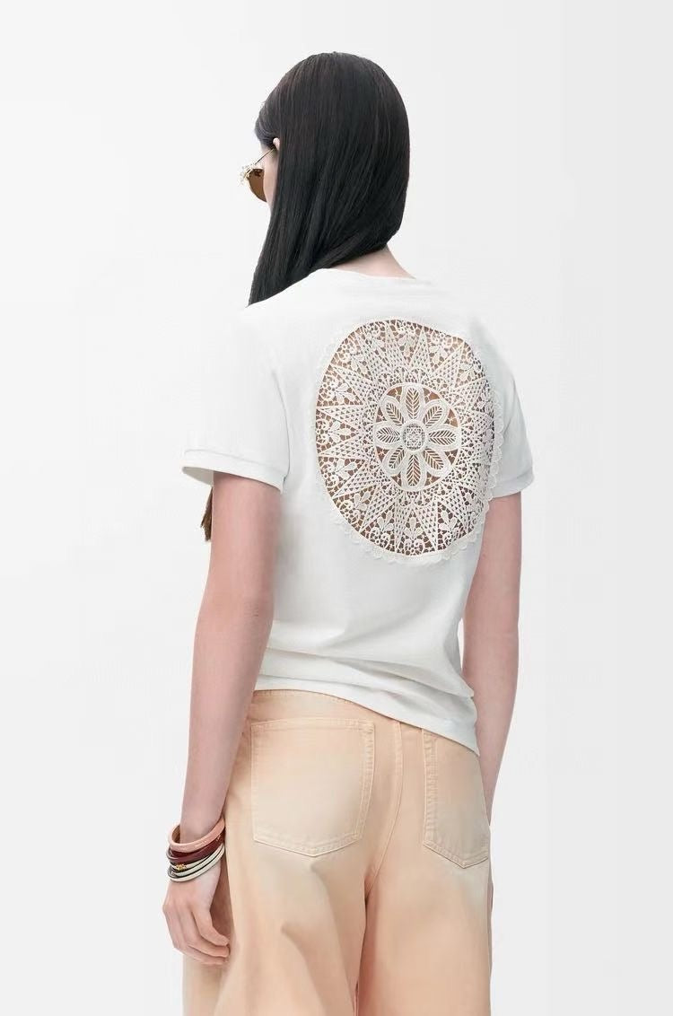 Loe* 25ss lace back cotton t-shirt