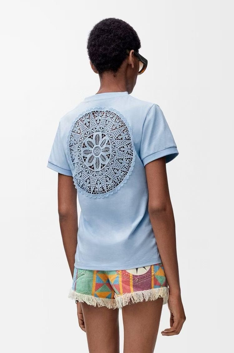 Loe* 25ss lace back cotton t-shirt