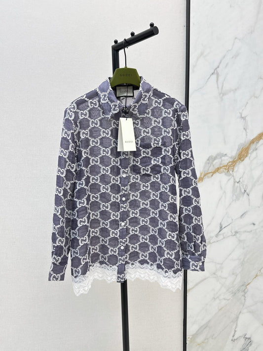 Gu* 25ss GG jacquard lace trim  shirt