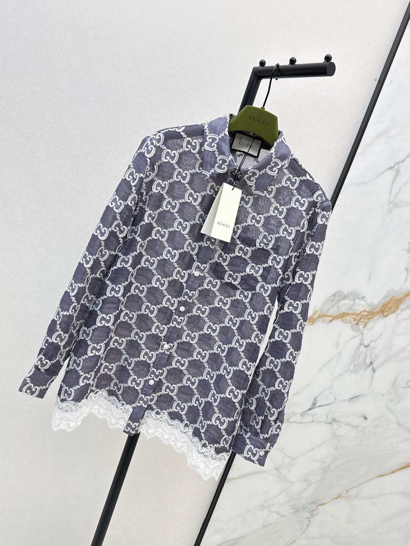 Gu* 25ss GG jacquard lace trim  shirt