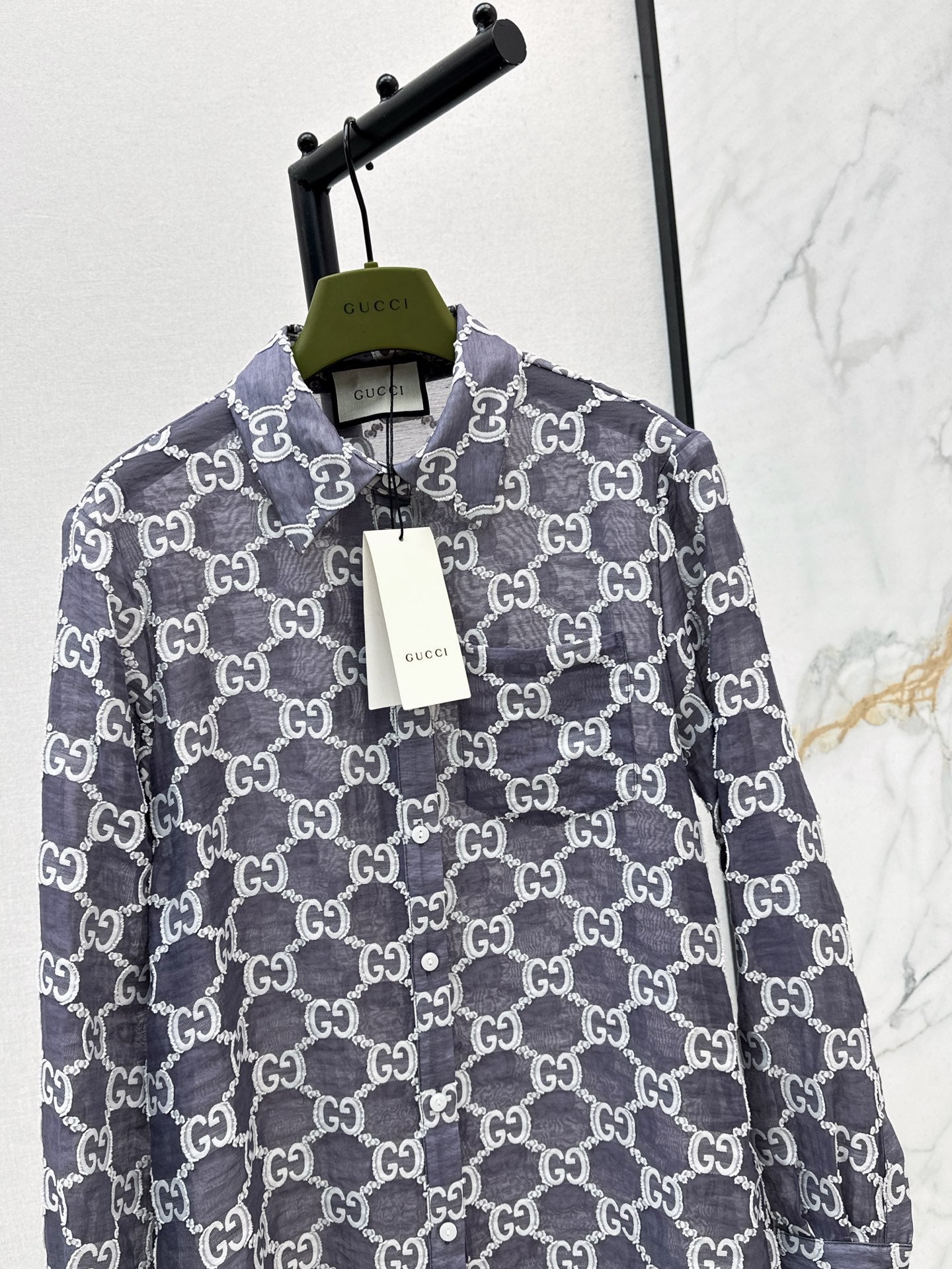 Gu* 25ss GG jacquard lace trim  shirt